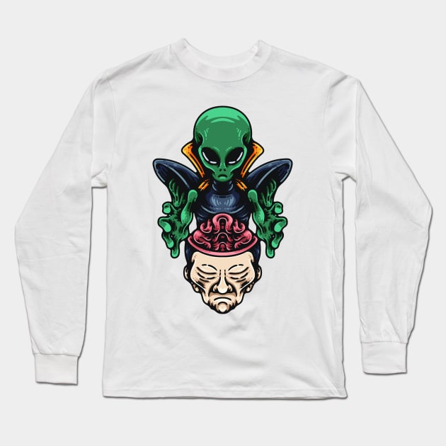 alien brainwashing human Long Sleeve T-Shirt by Mako Design 